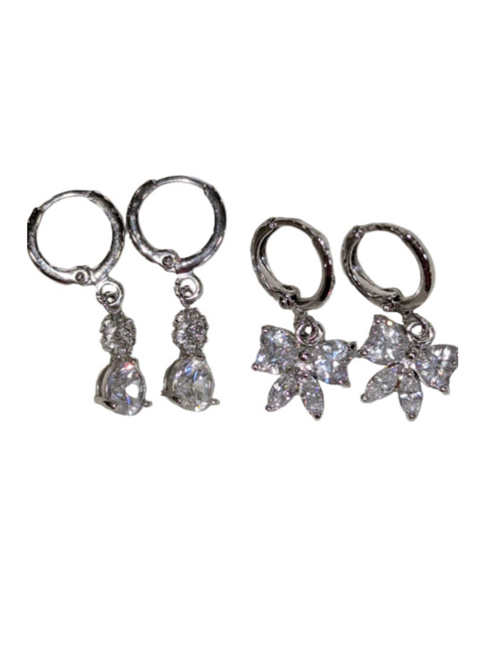 Silver Huggie Earring Set CZ Teardrop Bow Coquette Quiet Luxury Bridal Gift
